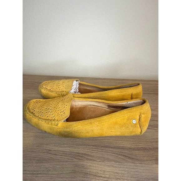 Ugg Women Genuine Leather Mustard Yellow Slip On Loafers Flats Shoes 9.5 - Picture 2 of 8